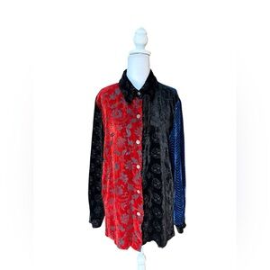VTG Koos Of Course Women’s Velvet Patchwork Burnout Artsy Statement Top Small